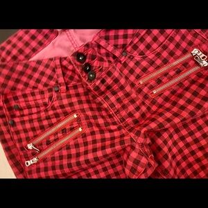 Torrid red & black plaid jeans with cute zippers